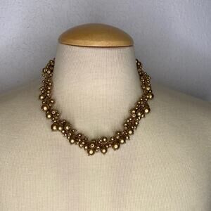 Premier Designs Gold/Bronze-Tone Beaded Clustered Bib Necklace w/Bracelet EUC